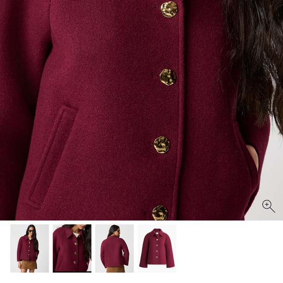 J. Crew Factory Rich Burgundy Pea Coat with Gold Buttons - Picture 2 of 3